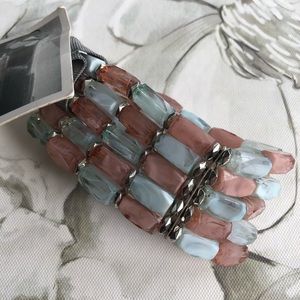 Beaded stretchy bracelet blue pink & silver